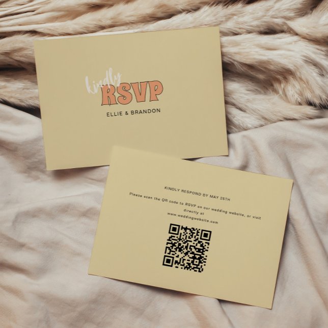 ELLIE Simple Retro & Bold QR Code Wedding RSVP Karte (Von Creator hochgeladen)