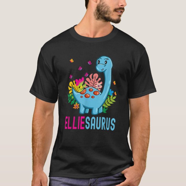 ELLIESAURUS Personalisierter Name ELLIE Dino Dinos T-Shirt (Vorderseite)