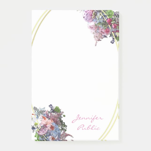 Ellipse Gold Frame Handschrift Template Watercolor Post-it Klebezettel (Vorderseite)