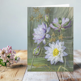 Ellis Rowan Blue White Water Lily Vintage Blume Karte