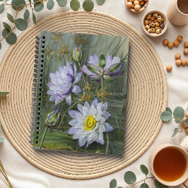 Ellis Rowan Blue White Water Lily Vintage Blume Notizblock