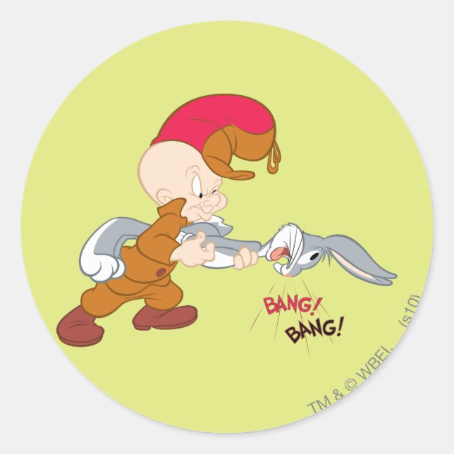 ELMER FUDD™ und BUGS BUNNY™ Runder Aufkleber (Vorderseite)