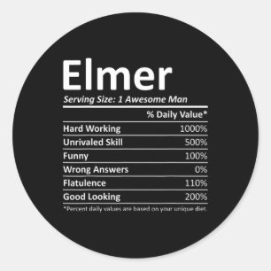 Elmer Nutrition Funny Birthday Personalisiert Name Runder Aufkleber