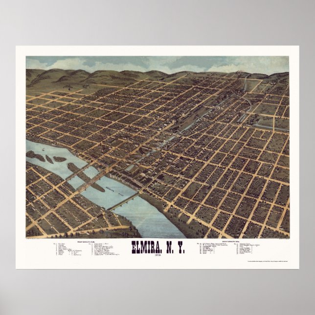 Elmira, NY Panoramic Map - 1873 Poster (Vorne)
