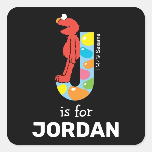 Elmo Alphabet | J Jelly Bean Quadratischer Aufkleber (Vorderseite)