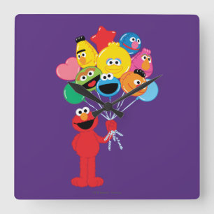 Elmo Balloons Quadratische Wanduhr
