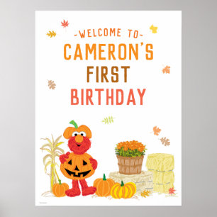 Elmo Fall Pumpkin erstes Geburtstagszeichen Poster