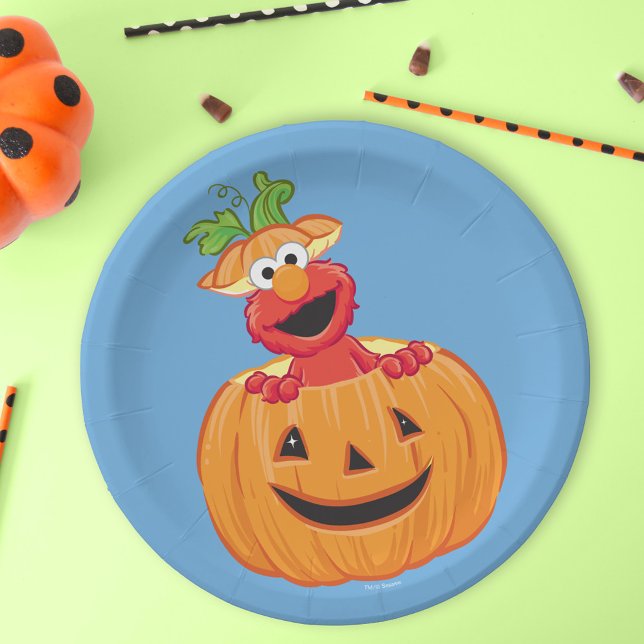 Elmo | Halloween Jack-O-Lantern Pappteller (Plate on table)