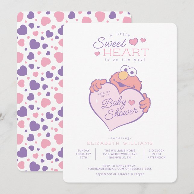 Elmo - Kleine Sweetheart Babydusche Einladung (Vorne/Hinten)