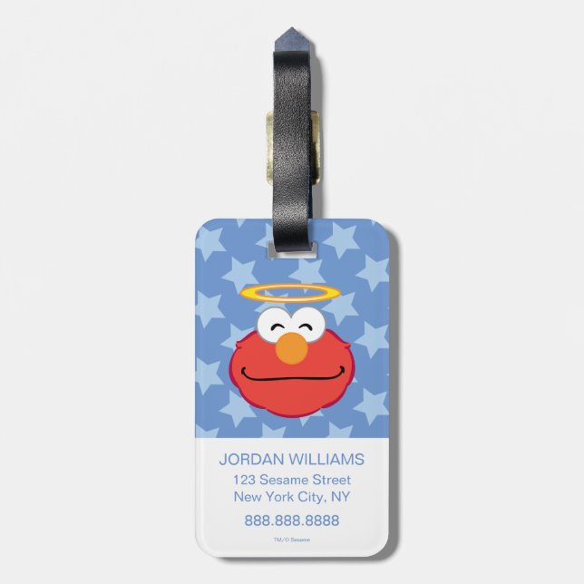 Elmo lächelnd Gesicht mit Halo Gepäckanhänger (Rückseite vertikal)
