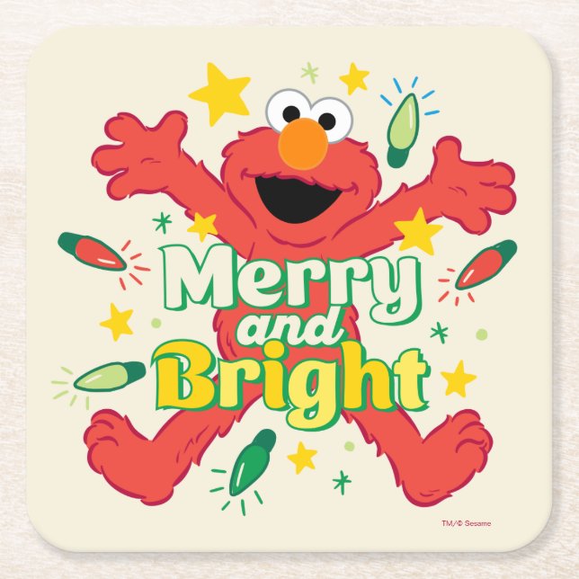 Elmo | Merry und Bright Rechteckiger Pappuntersetzer (Vorderseite)