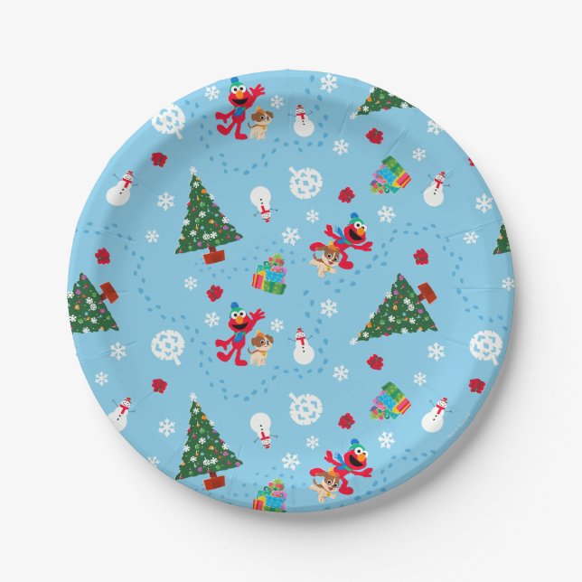 Elmo & Tango Blue Christmas Pattern Pappteller (Vorderseite)