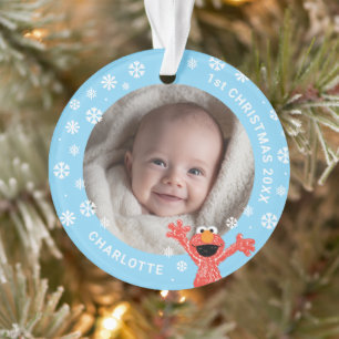 Elmos Baby erstes Weihnachts-Foto-Ornament Ornament