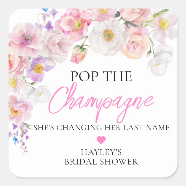 Eloise Floral Pop Champagne Brautparty Quadratischer Aufkleber (Vorderseite)