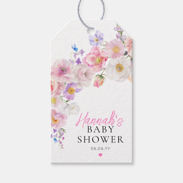 Eloise Pink Floral Baby Dusche Geschenkanhänger (Vorderseite)