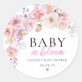 Eloise Pink Floral Baby in Bloom Baby Dusche Runder Aufkleber