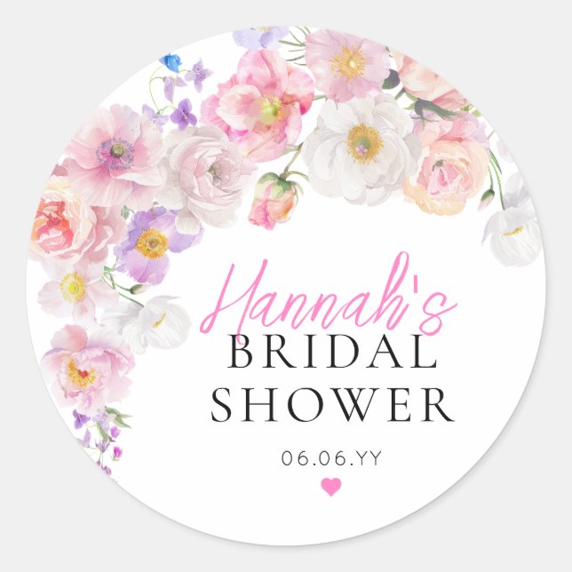 Eloise Pink Floral Brautparty Runder Aufkleber (Vorderseite)