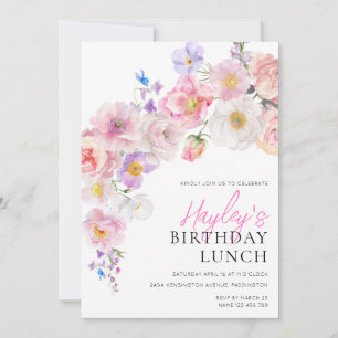 Eloise Pink Floral Geburtstag Mittagessen Einladung