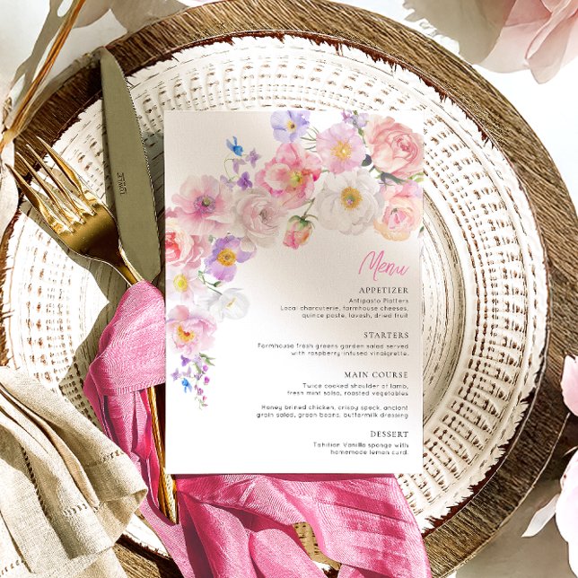 Eloise Pink Floral Menu Menükarte (Von Creator hochgeladen)