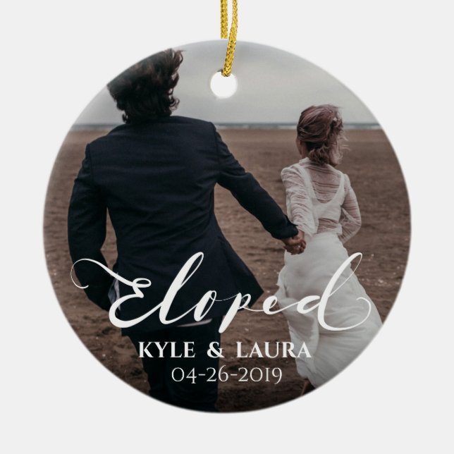 Eloped Heirat-Mitteilungs-Foto-Verzierung Keramik Ornament (Vorne)