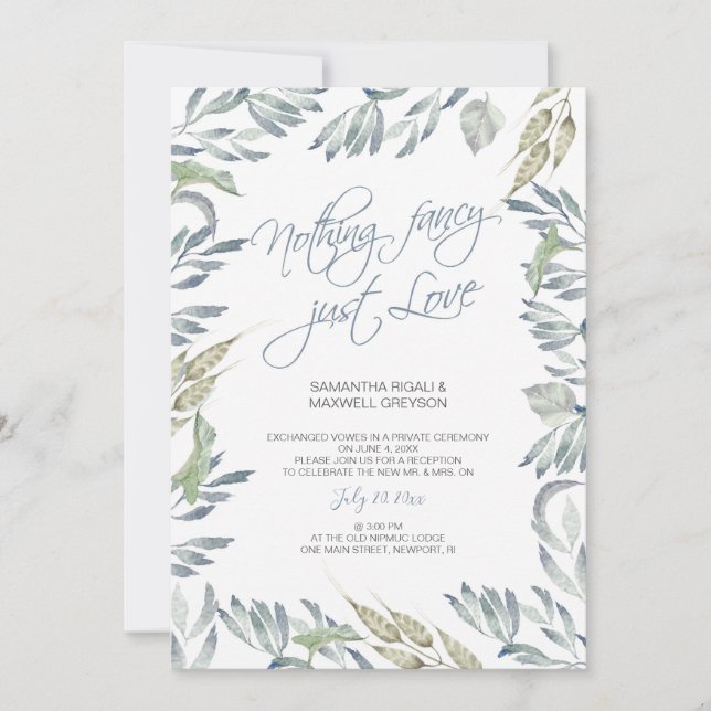Elopement Empfang Nichts Extravagant nur Liebe Einladung (Vorderseite)