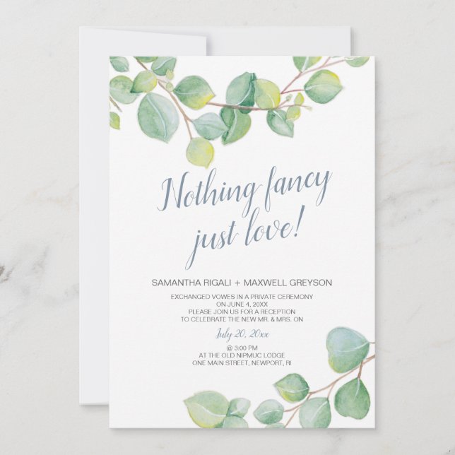 Elopement Empfang Nichts Extravagant nur Liebe Einladung (Vorderseite)