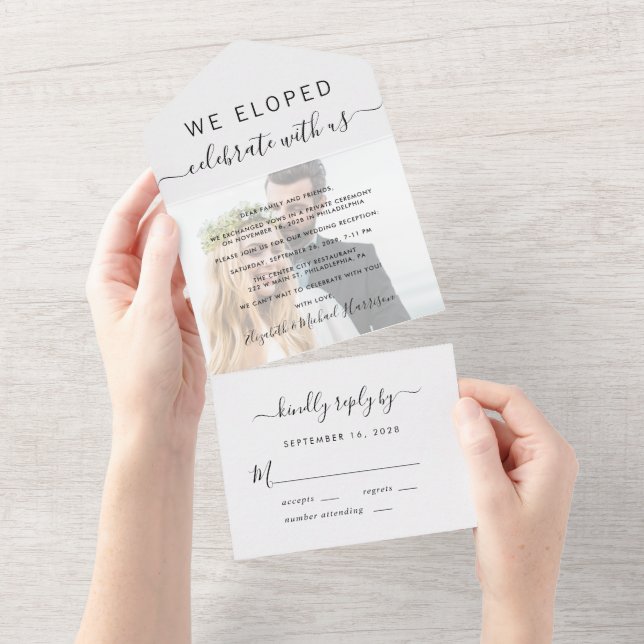 Elopement Foto Hochzeitsempfang All In One Einladung (Abreißen)