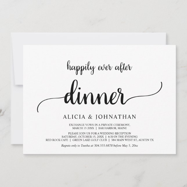 Elopement, glücklich immer nach dem Abendessen, ru Einladung (Vorderseite)