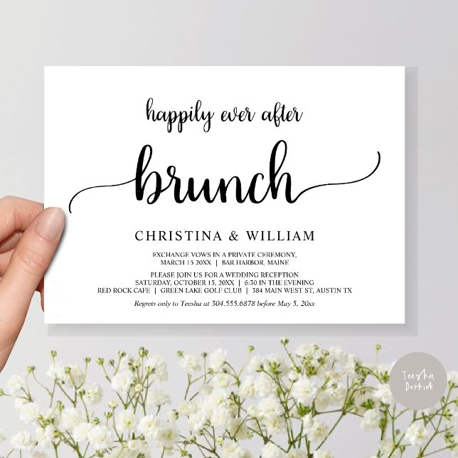 Elopement, glücklicherweise immer nach dem Brunch, Einladung (Happily ever after brunch, Modern wedding, invitation card, PDF, in Black and White)