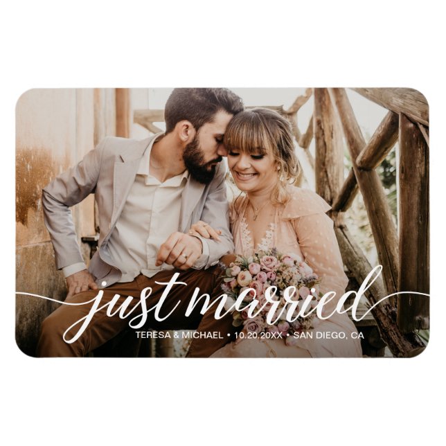 Elopement Just Married Script Wedding Foto Magnet (Horizontal)