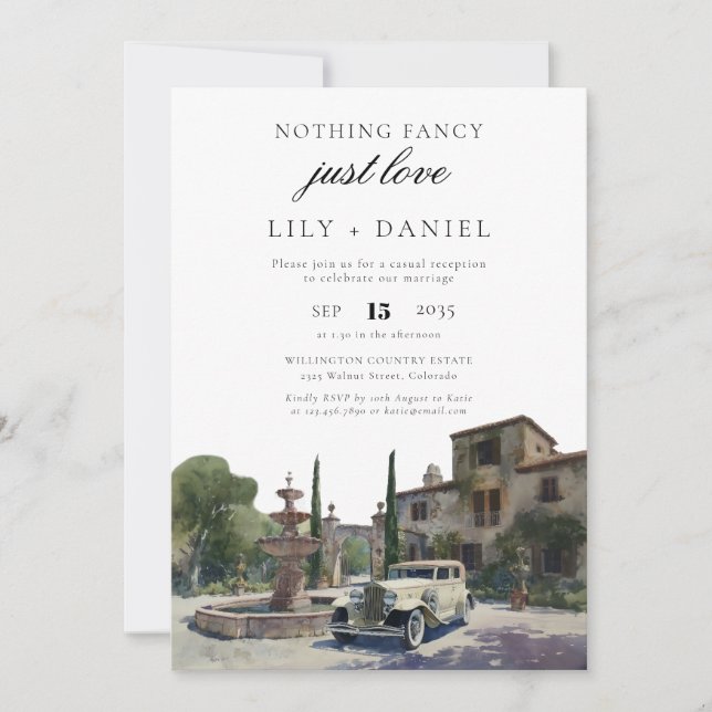 Elopement Old Money Estate Wedding Reception Einladung (Vorderseite)