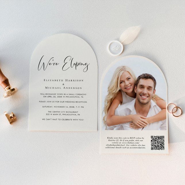 Elopement QR Code Foto Arch Wedding Reception Einladung (From private vows to a grand party - invite family and friends to celebrate your marriage!)