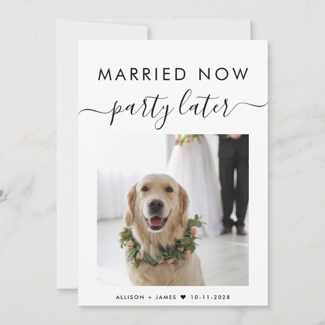 Elopement Verheiratet jetzt Party später Foto Hoch (Vorderseite)