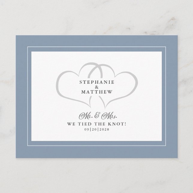 Elopement We tied the Knot Mr & Mrs Dusty Blue Einladungspostkarte (Vorderseite)