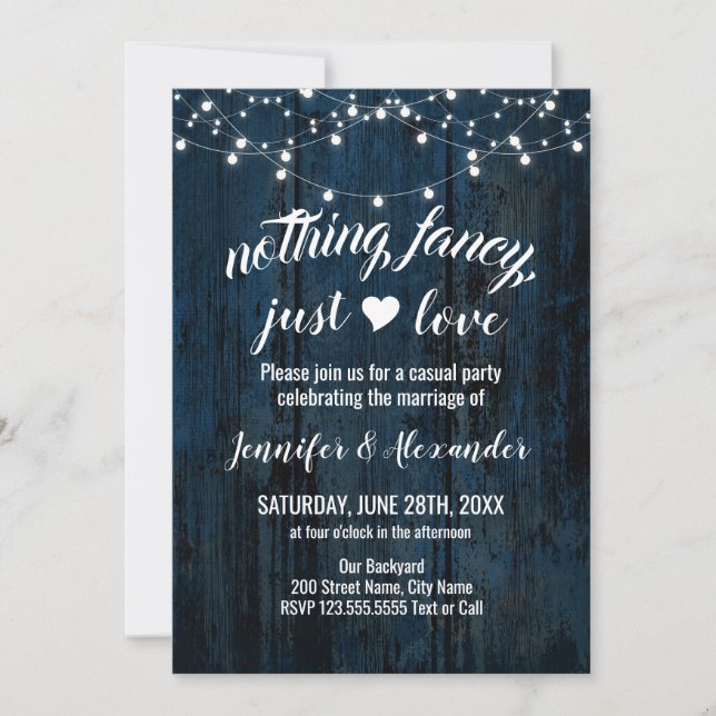 Elopement Wedding Navy Blue Wood Einladung (Vorderseite)