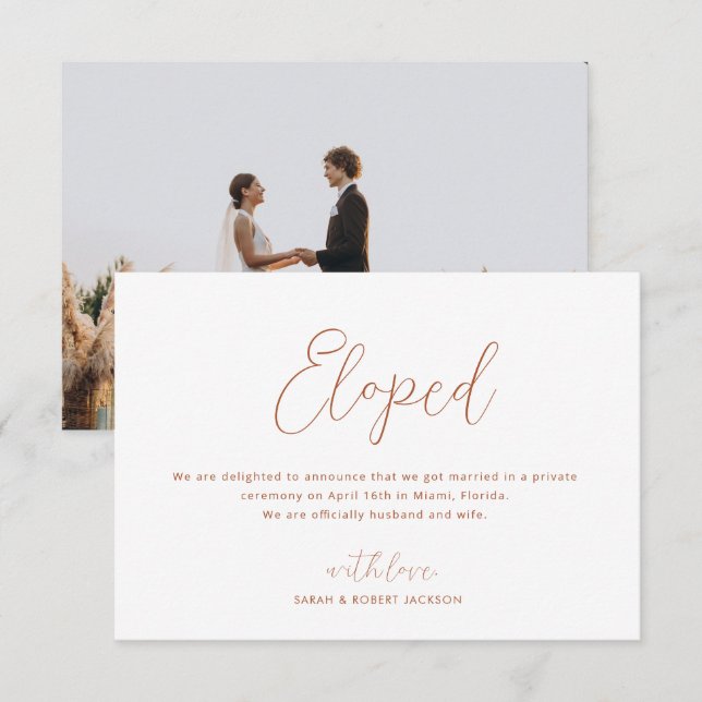 elopierte, schlanke Hochzeitsankündigung Dankeskarte (Vorne/Hinten)