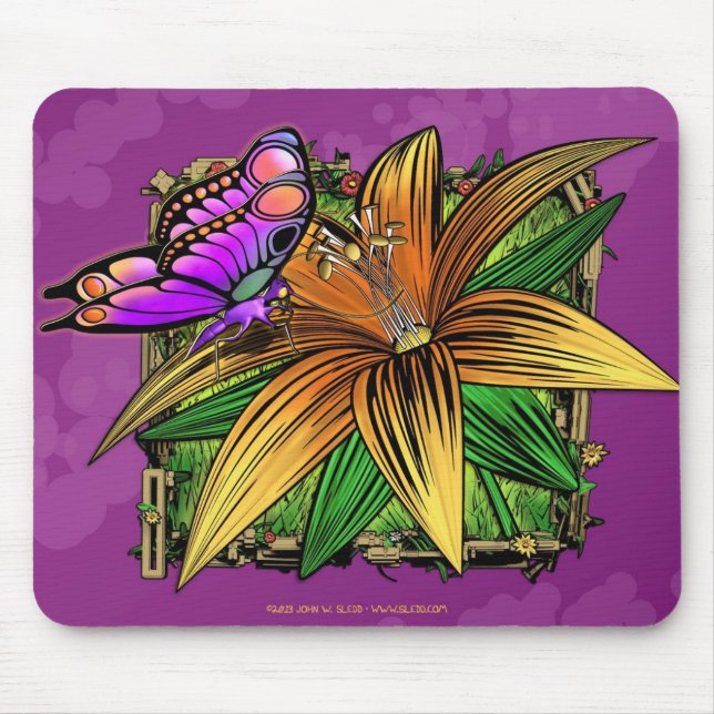 Elorai der Schmetterling auf Blumen-Mausunterlage Mousepad (Vorne)