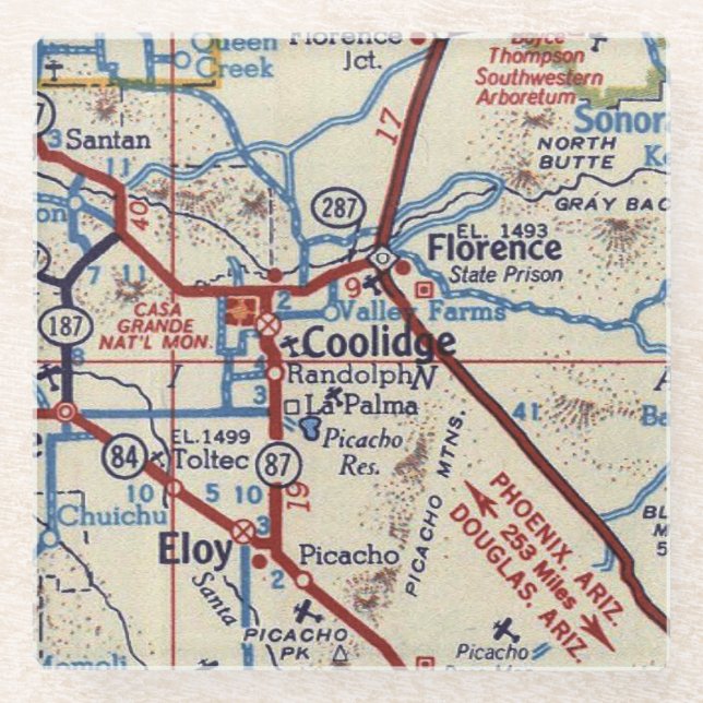 Eloy Arizona und Coolidge Vintag Map Glasuntersetzer (Vorderseite)