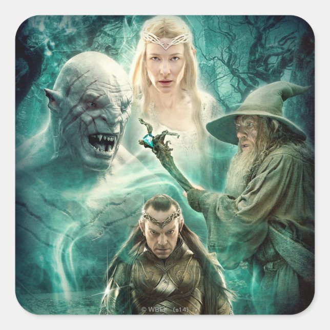 ELROND™, Azog, Galadriel u. Gandalf Grafik Quadratischer Aufkleber (Vorderseite)