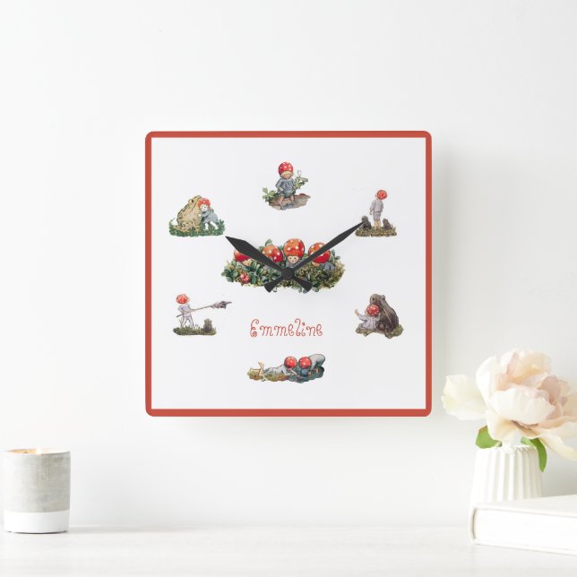 Elsa Beskow Kinder des Waldes Quadratische Wanduhr (Zuhause)