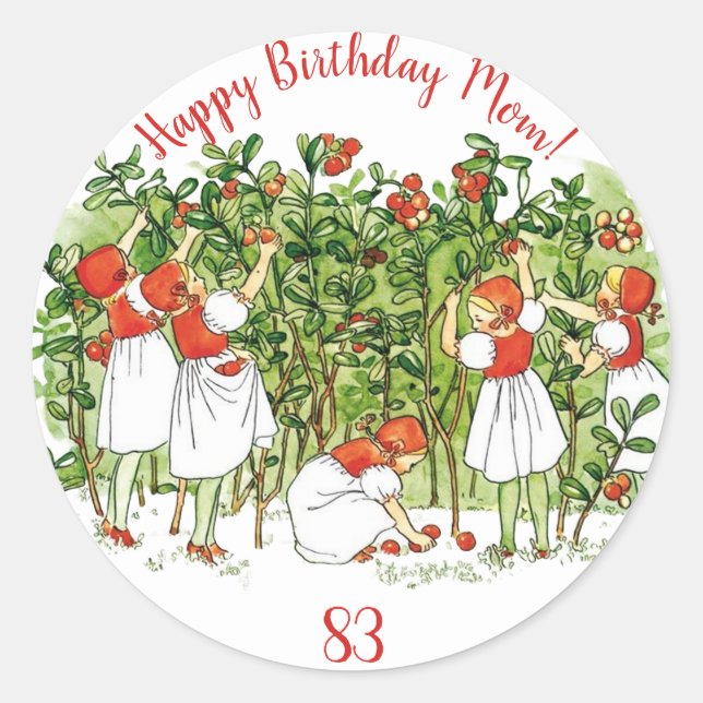 Elsa Beskow Niedlich Strawberry Girl Runder Aufkleber (Vorderseite)