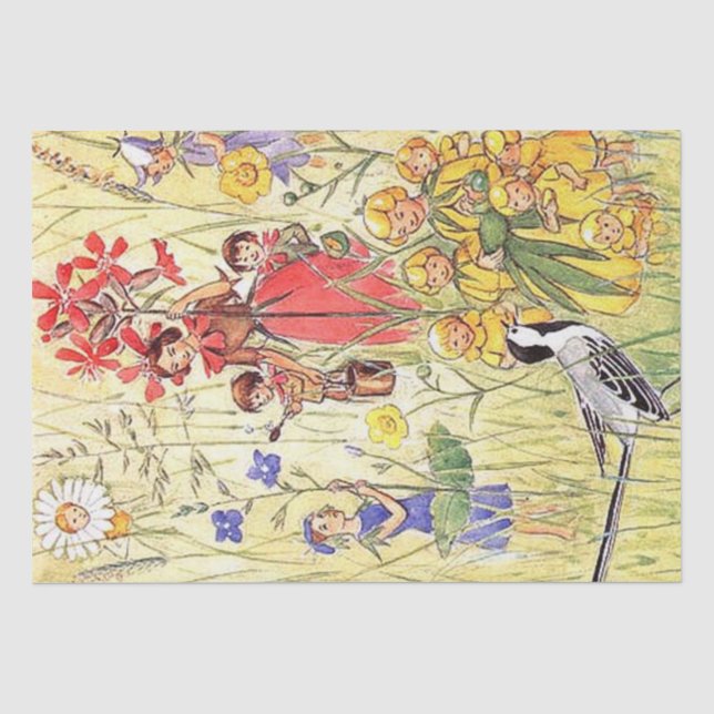 Elsa Beskow Whimsical Blume Girls of the Meadow Seidenpapier (Vorderseite)
