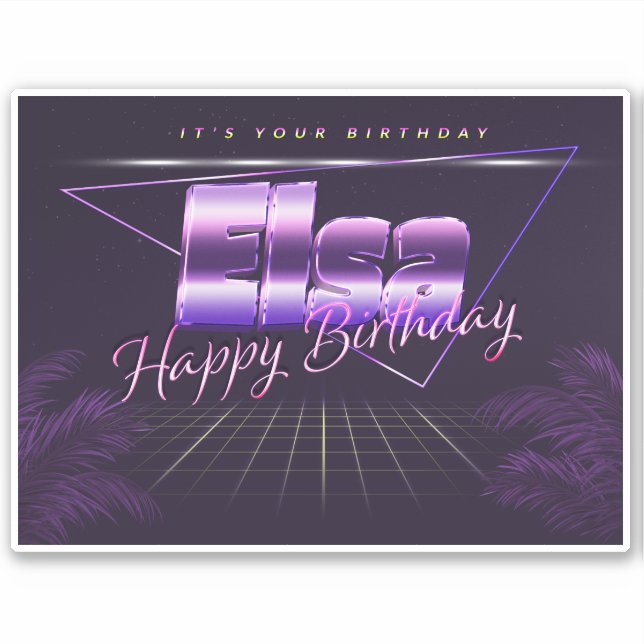 Elsa Name Vorname lila retro Sticker Geburtstag (Vorderseite)