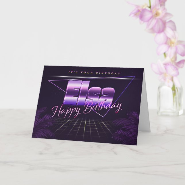 Elsa Nom Prénom lila retro Carte Anniversaire (Orchidée)