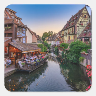 Elsass Frankreich Blume Wasserkanal Quadratischer Aufkleber