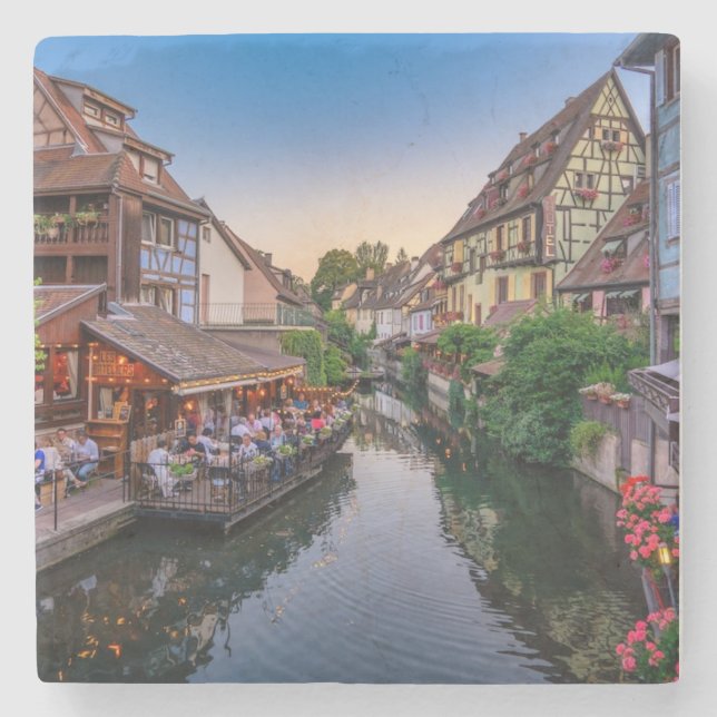 Elsass Frankreich Blume Wasserkanal Steinuntersetzer (Vorderseite)