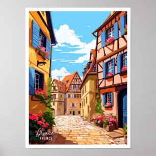 Elsass Frankreich Kunst Vintage Reise Illustration Poster
