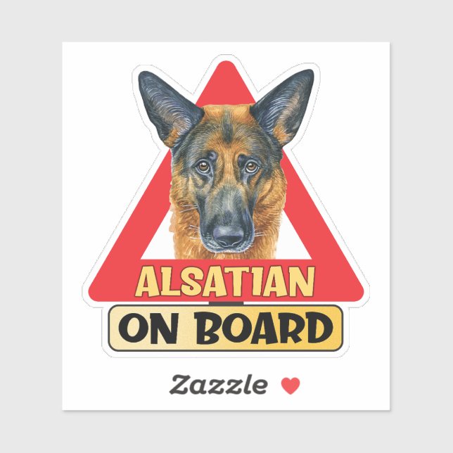 Elsatian an Bord des Hundes, rotes Dreieck, Verkeh Aufkleber (Blatt)