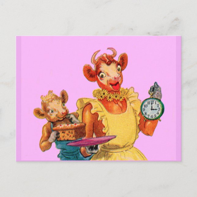 Elsie the Cow and daughter Beulah - It's Cake Time Postkarte (Vorderseite)
