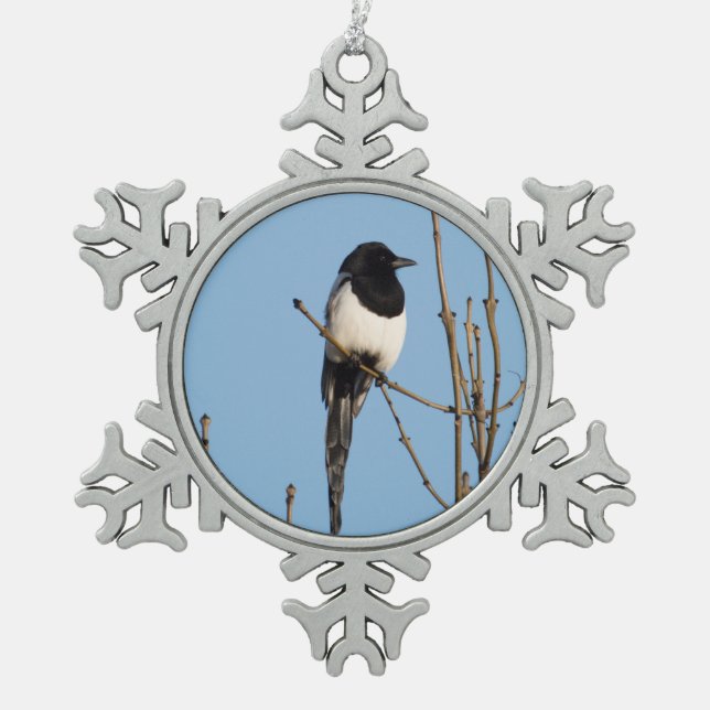 Elster Schneeflocken Zinn-Ornament (Vorderseite)